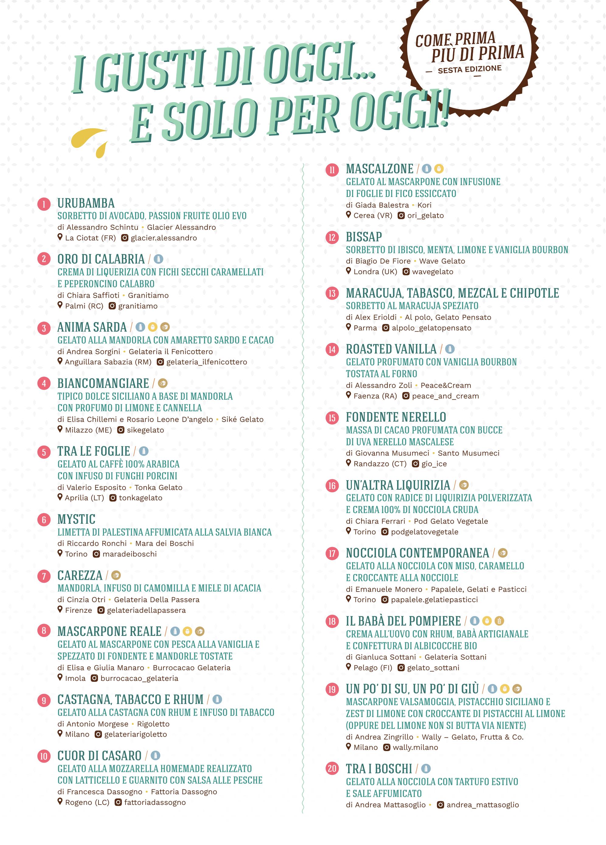 Manifesto ufficiale con i venti gusti della sesta edizione di Come Prima Più di Prima